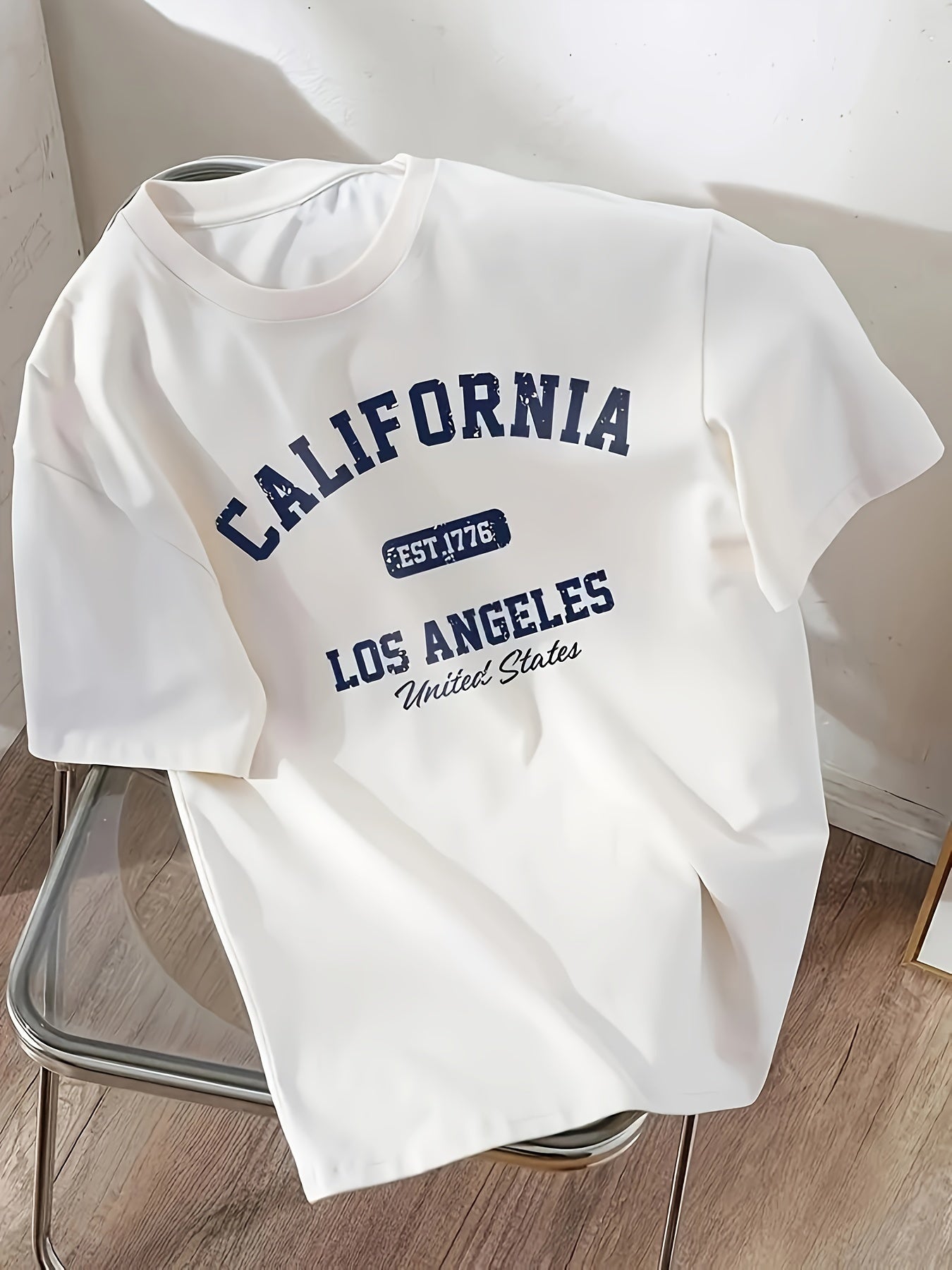 Women's Short-Sleeve Polyester Crew Neck T-Shirt with Letter Print