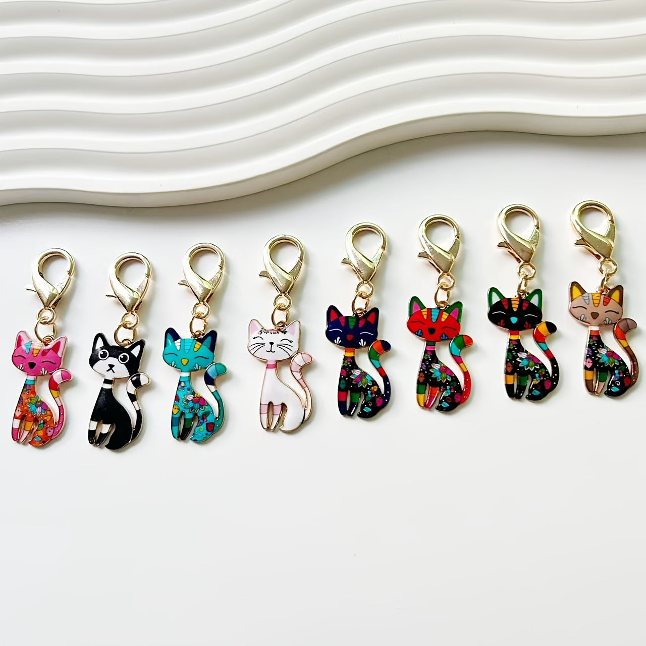 Cat-Shaped Keychains Set, Zinc Alloy, Cartoon Animal Pendants for Bags and Keys