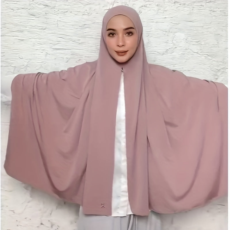 Yogʻonli rangli polyester hijab sharf, nozik va elastik tikilgan bosh sharf, elegant koʻrinish uchun