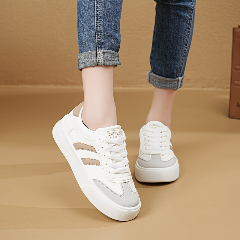 Women's Breathable Lace-Up Sneakers with Stripes and Cap Toe