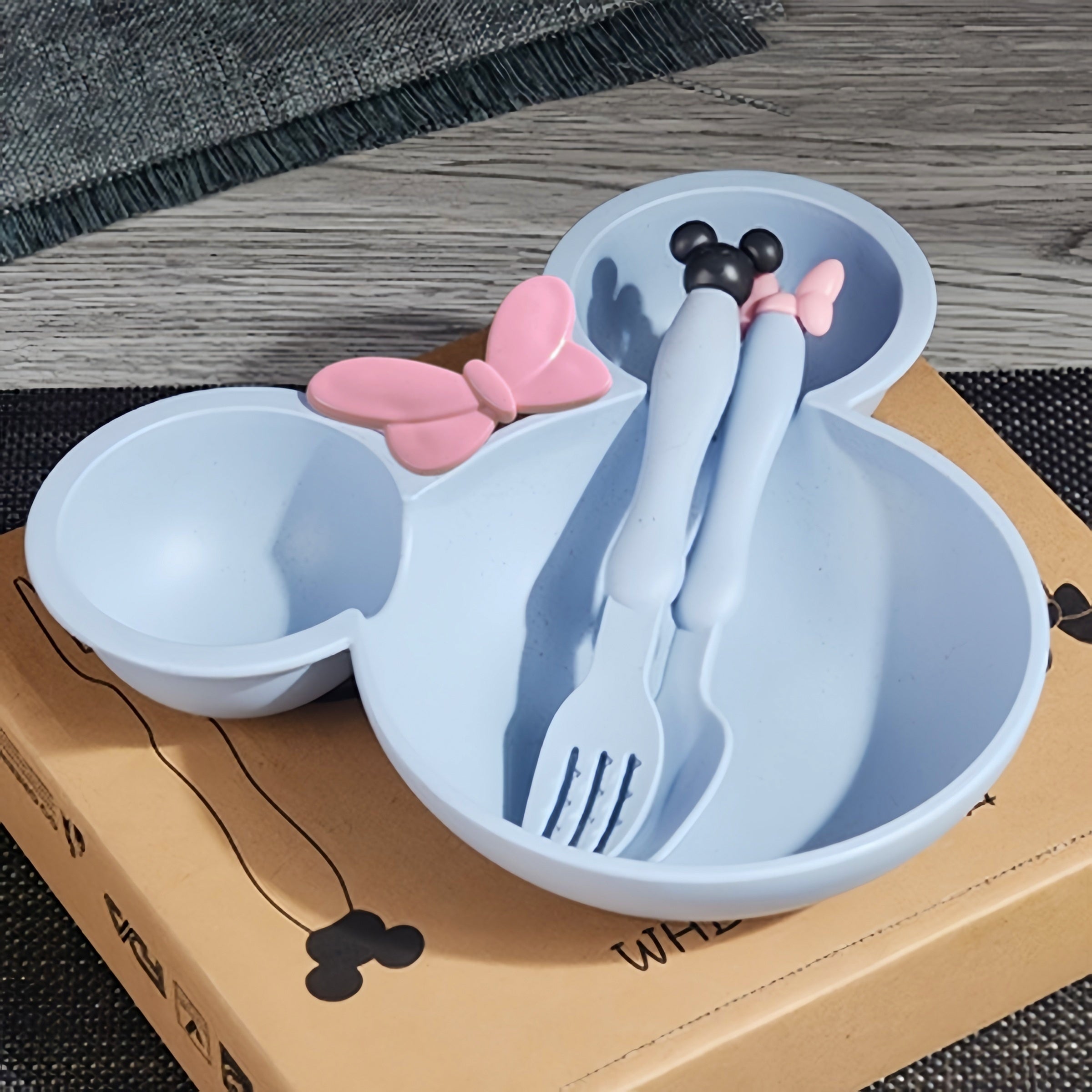Kids' Cartoon Shaped Training Bowl Set with Divided Snack Plate and Cutlery