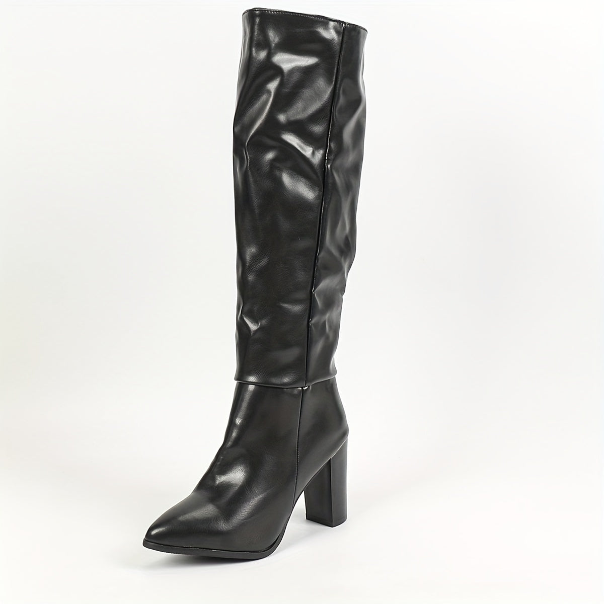 Women's Riding Boots Solid Color Pointed Toe High Heel Mid-Calf