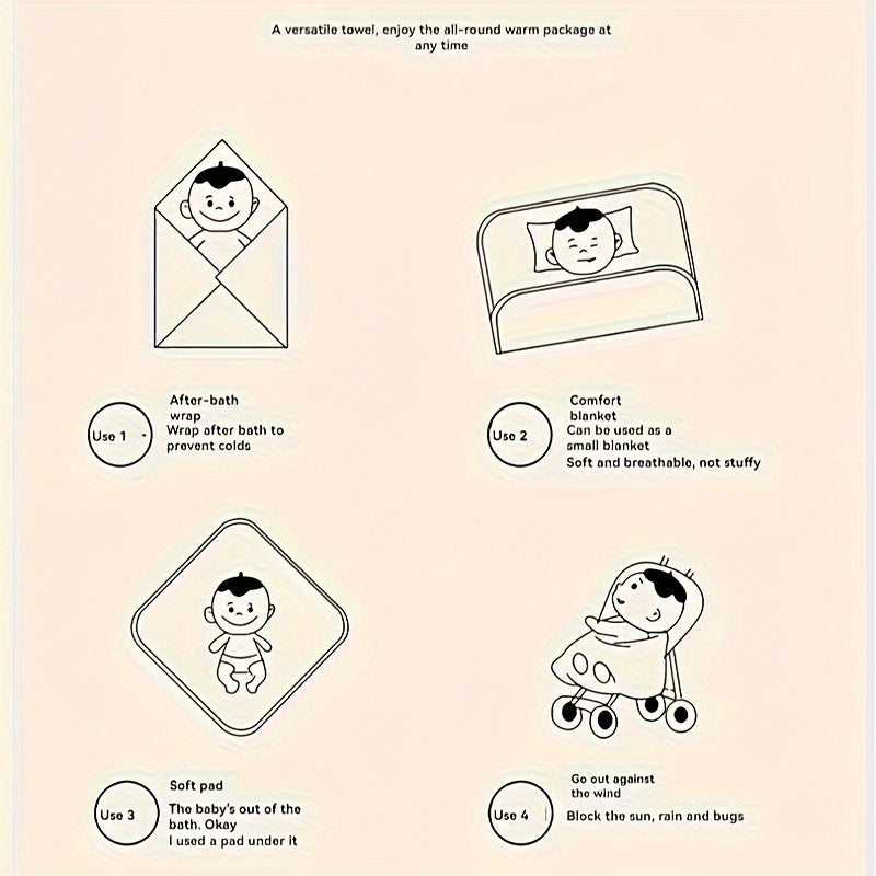 Hooded Bath Towels for Kids Cartoon Animal Designs Soft Polyester Absorbent Cozy 0-8 Years