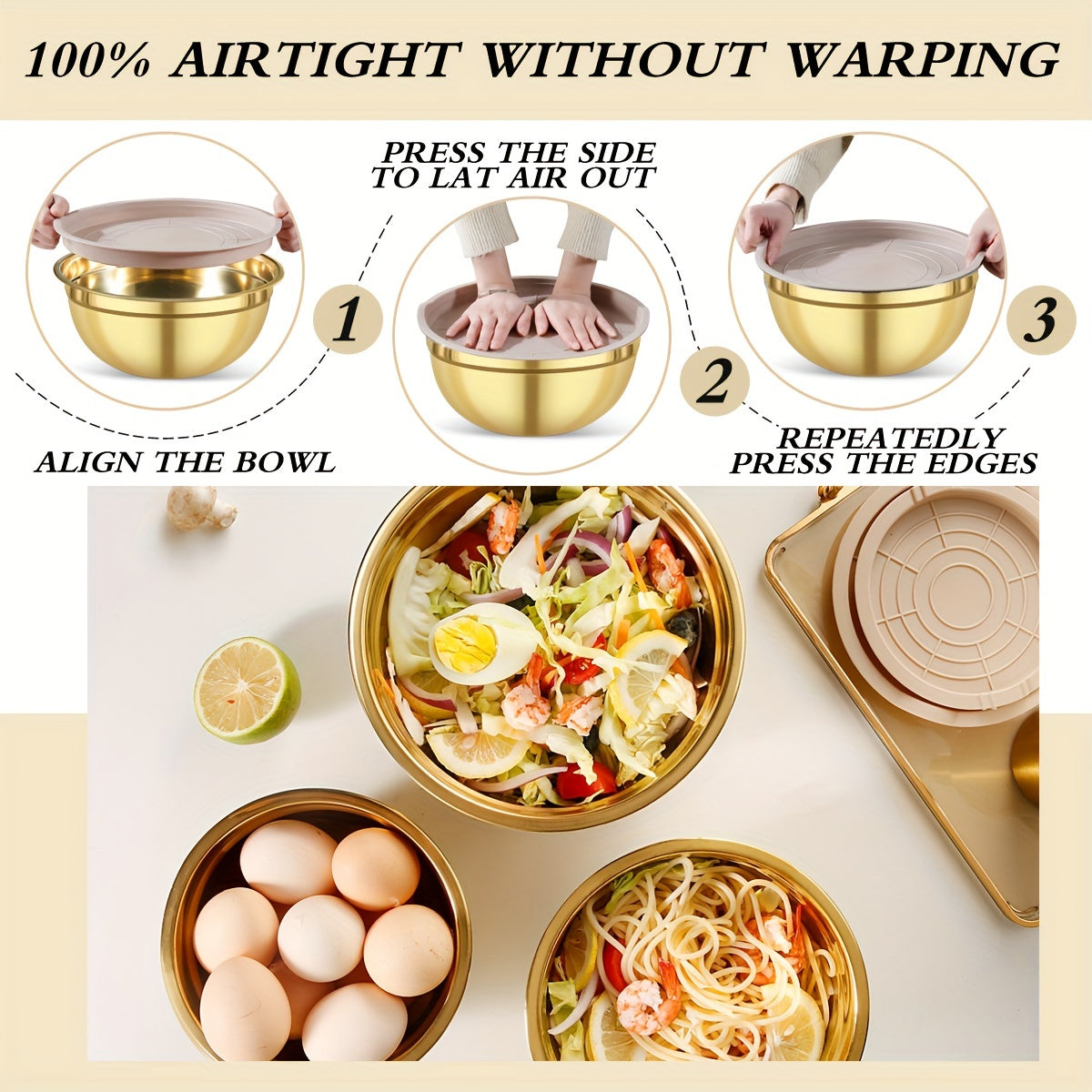 Set of 3 or 10 Stainless Steel Mixing Bowls with Lids and Grater, Rust-Resistant