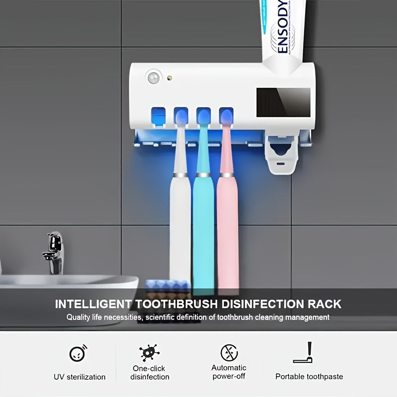 Wall-Mounted Toothbrush Sanitizer Holder with UV Sterilizer and 3-in-1 Dispenser