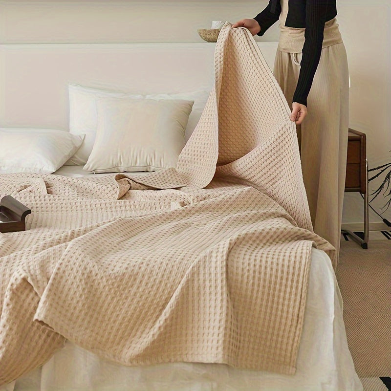 Плед из хлопка с крупной вафельной тканью для кровати, дивана, отдыха