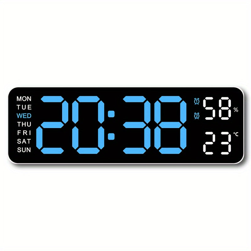 Digital Wall Clock with Large Display Temperature Humidity Weather Icons USB Powered Wall Mount