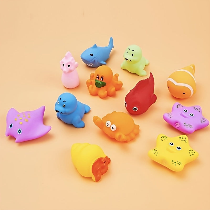 Bolalar uchun 12 ta rangli rezina hayvonchalar bilan vannaxonasi o'yinchoqlari to'plami, suvda o'ynash va sovg'a uchun