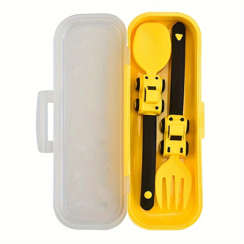 Juego de utensilios de silicona para niños con coche de dibujos animados y temática deportiva para comer de forma independiente