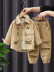 Boys' Spring and Autumn Suit with Letter Print and Corduroy Jacket for Outdoor Activities