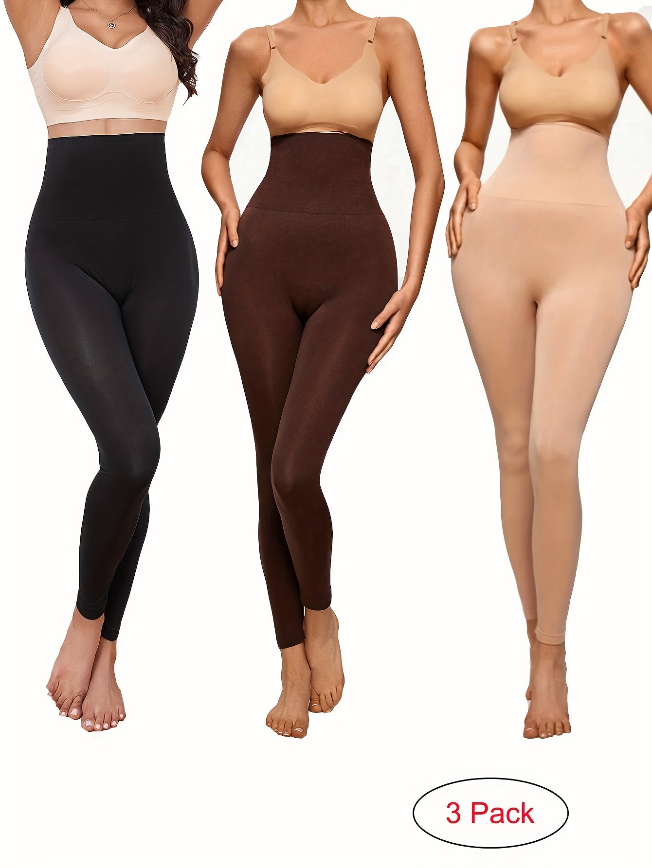 Women's High Waist Shaping Leggings Nylon Elastane Solid Colors 3 Pack