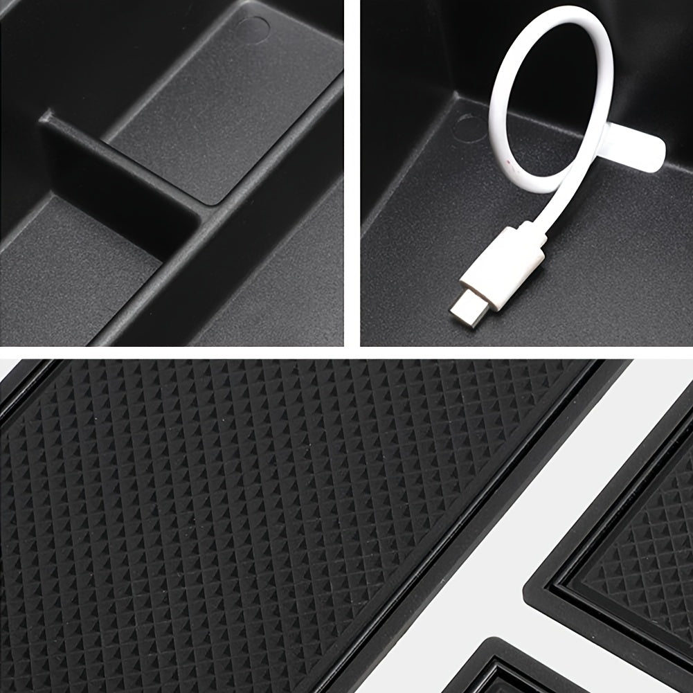 Car Interior Organizer Storage Box with USB-C Port Durability Textured