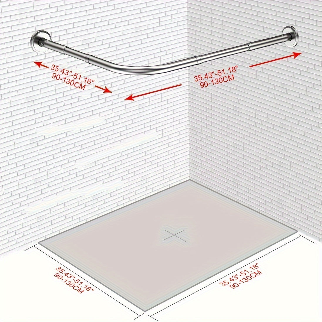 Oson o'rnatish uchun burg'ulashsiz moslashuvchan L-shaklidagi zanglamas po'latdan yasalgan dush pardasi tutqichi. Hammomlar, kiyim do'konlari va shaxsiy joylarda foydalanish uchun sozlanadigan o'lcham. O'rnatish uchun 5 ta vintni o'z ichiga oladi.
