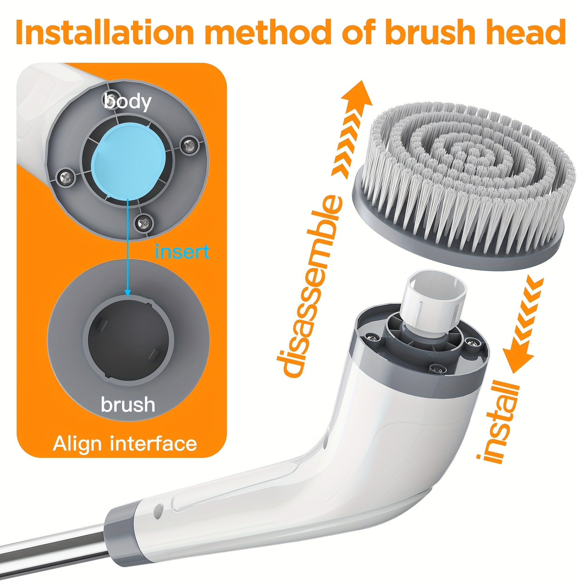 Cepillo eléctrico giratorio inalámbrico con velocidades ajustables y mango desmontable para limpieza de baño y pisos