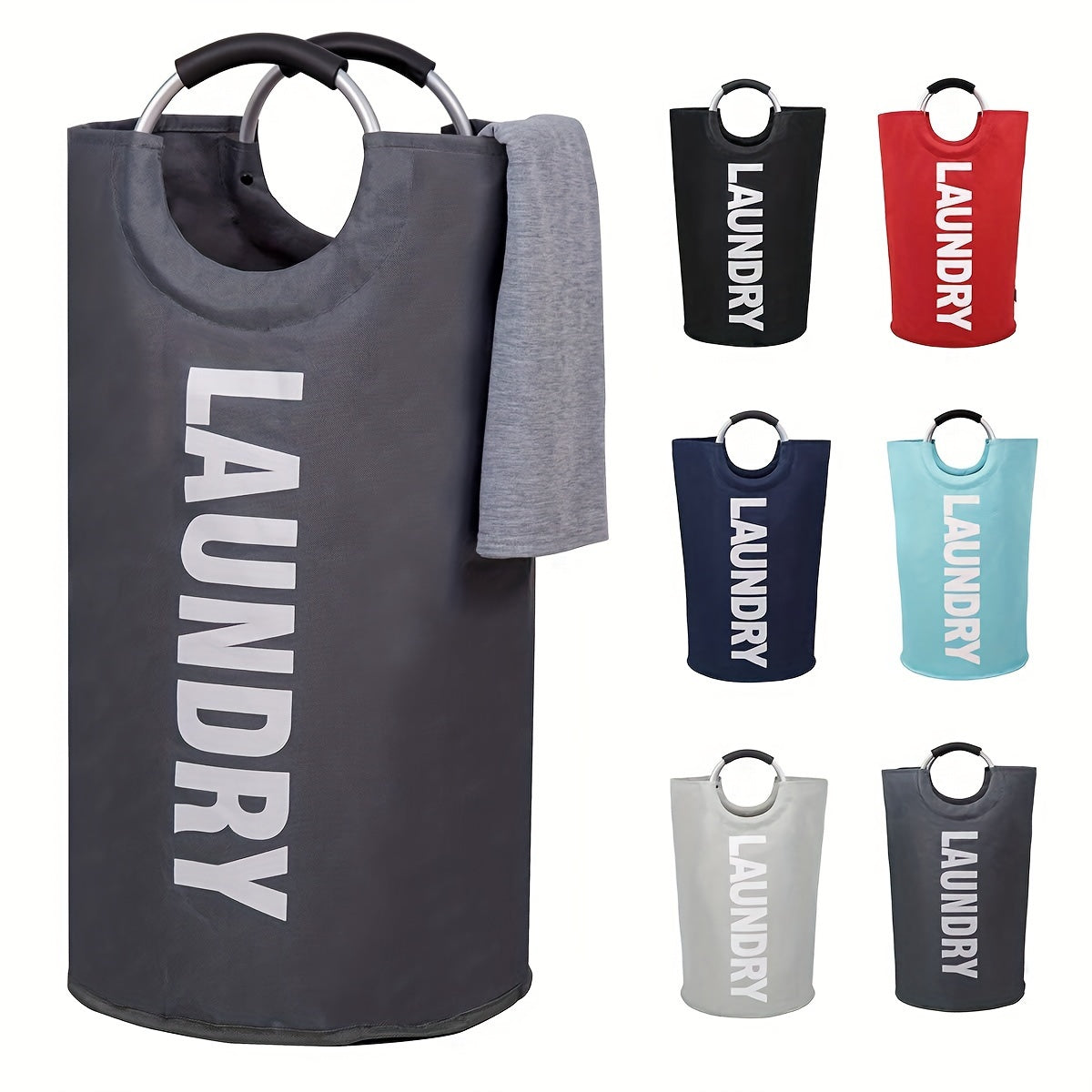 Большая корзина для белья с водонепроницаемым дизайном, с мягкой ручкой для удобной переноски. Вертикальный складной дизайн делает её подходящей для ванной, прачечной, балкона, общежития и других нужд по организации и хранению в доме.