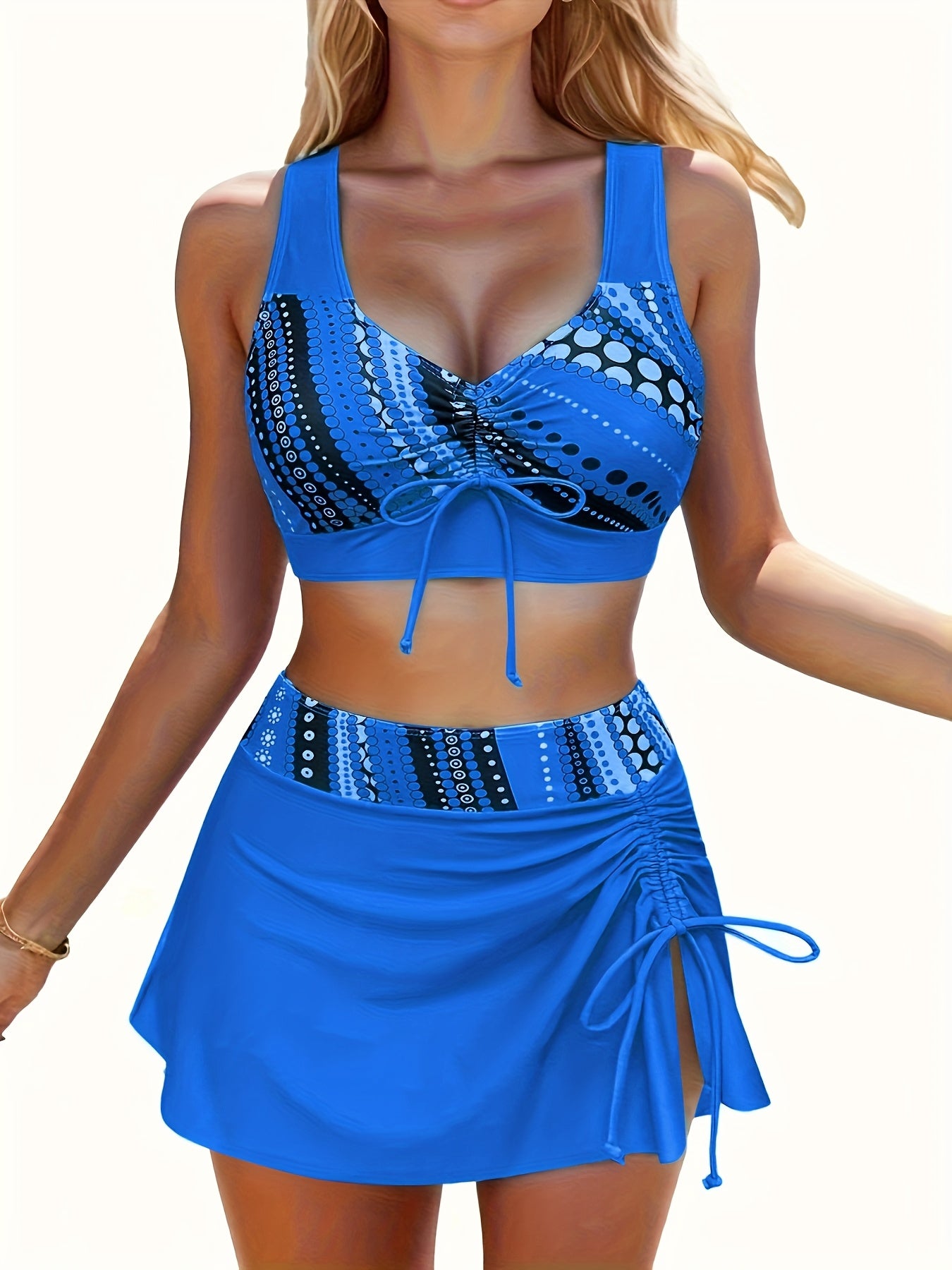 Women's Stylish Tankini Set with Padded Top and High-Waist Bottoms for Swimming