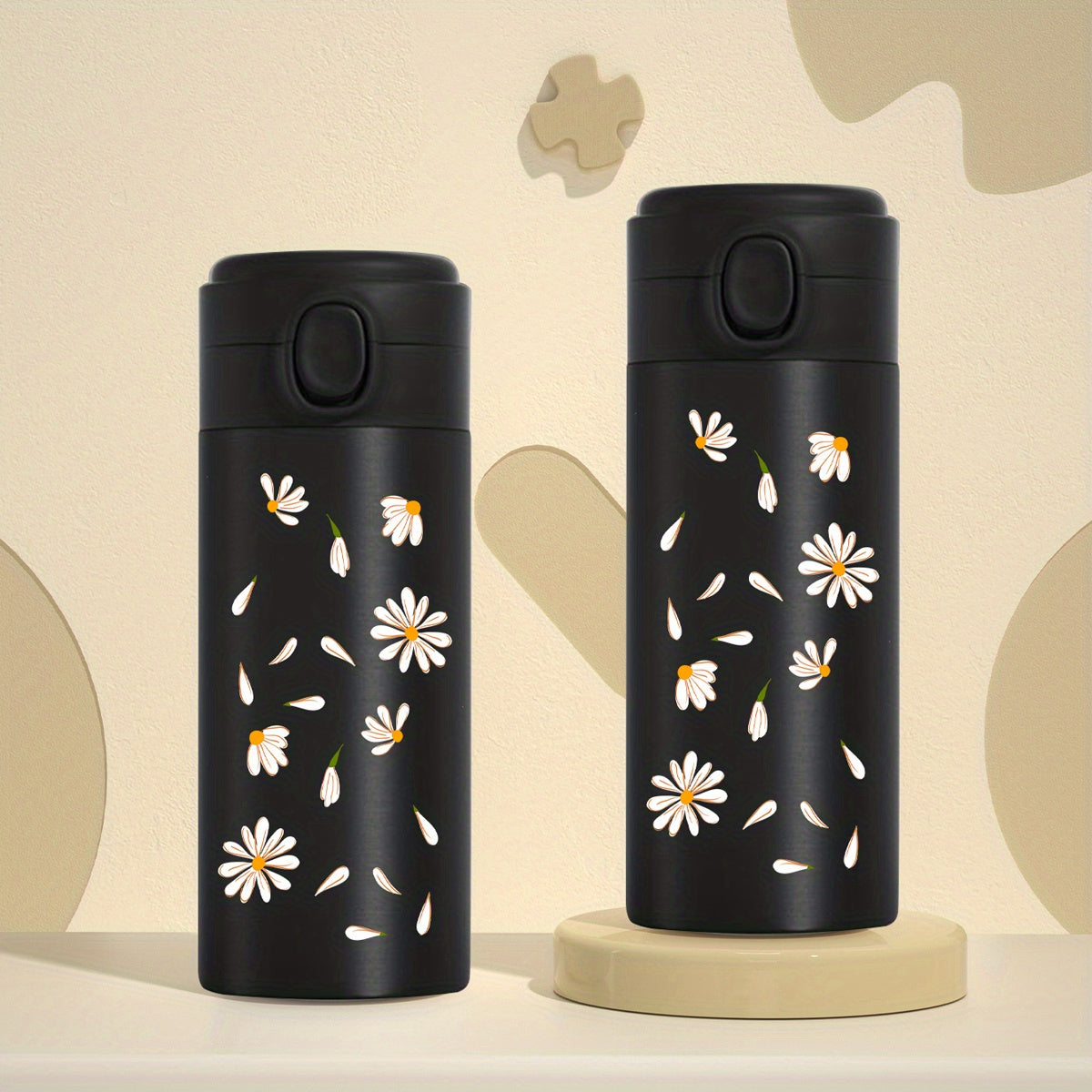 Daisy Pattern Vacuum Flask 350ml Stainless Steel Leakproof Thermal Bottle