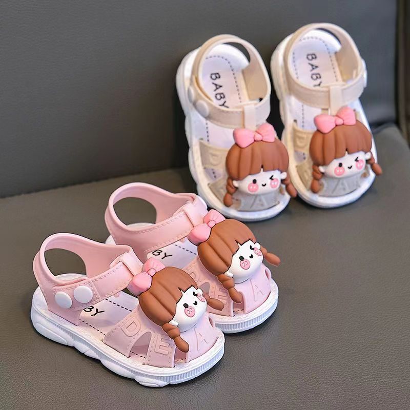 Girls Summer 2024 Cartoon Princess Sandals Toddler Infants PVC Low Top Buckle Closure