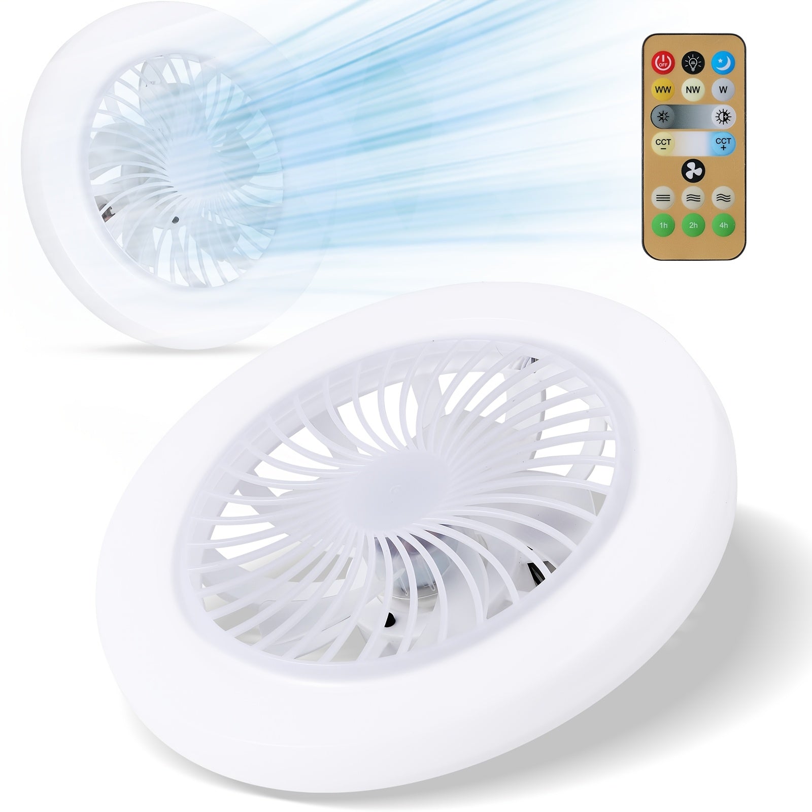 White LED Ceiling Fan Light with Remote Control Dimmable 3-Speed Timer for Indoor Use