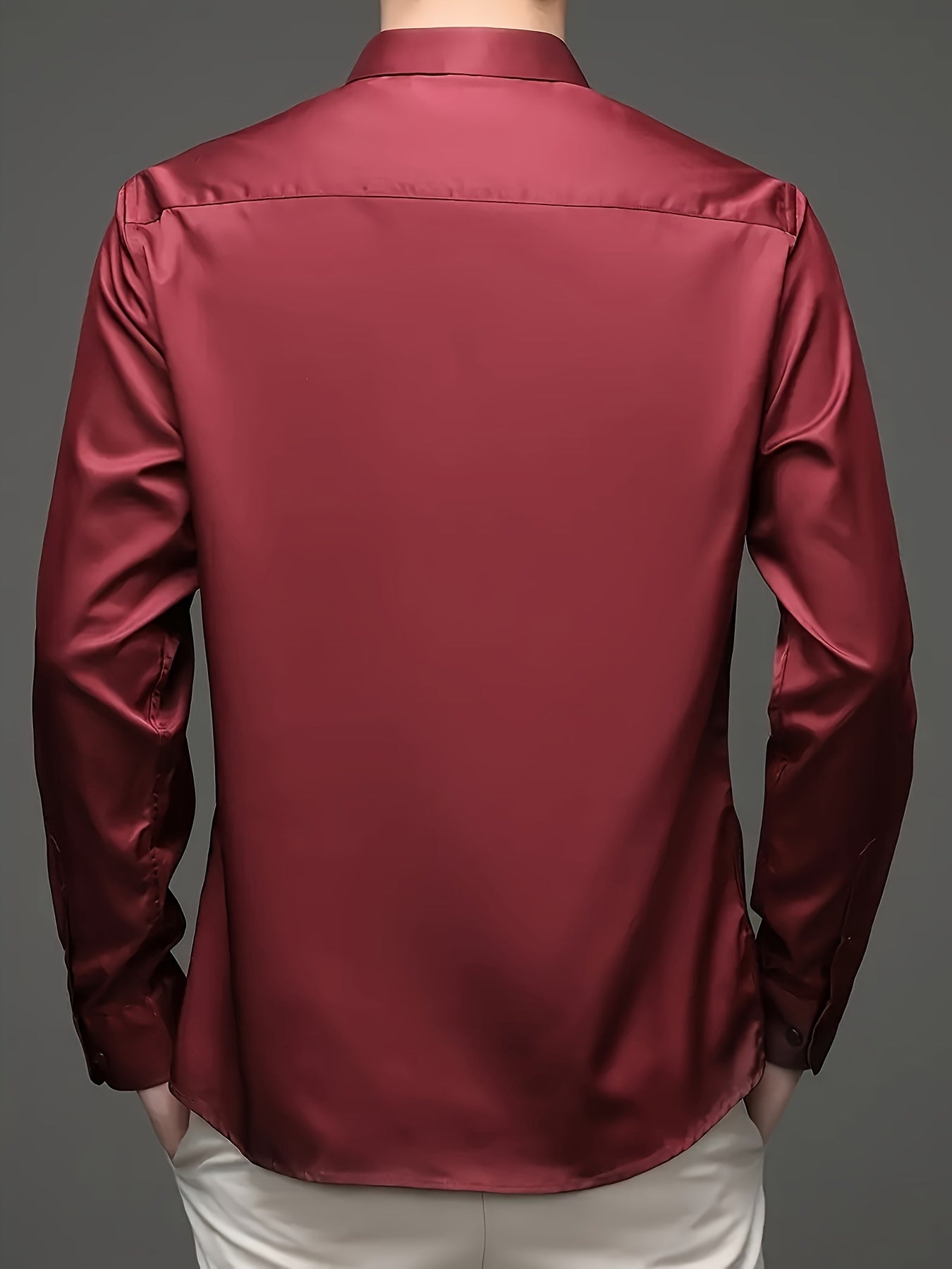 Men's Solid Color Dress Shirts Set Long Sleeve Lapel Collar Formal Casual