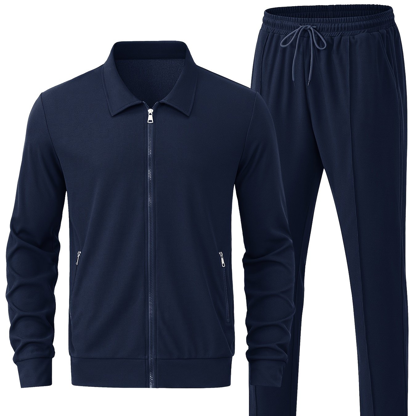 Conjunto atlético de poliéster para hombre con chaqueta con cremallera y pantalones para deportes al aire libre