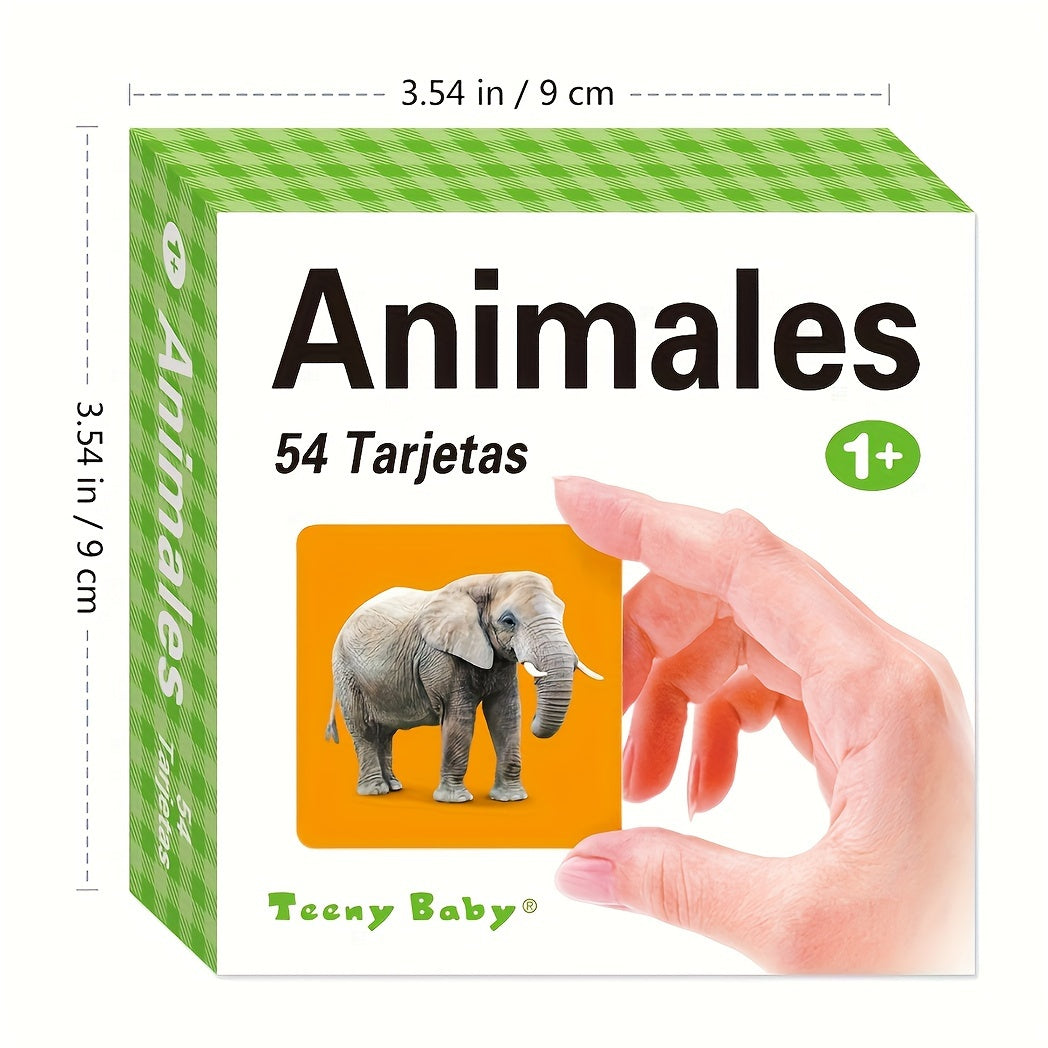Spanish Children's Animal Word Learning Cards Set with Images and Rounded Corners