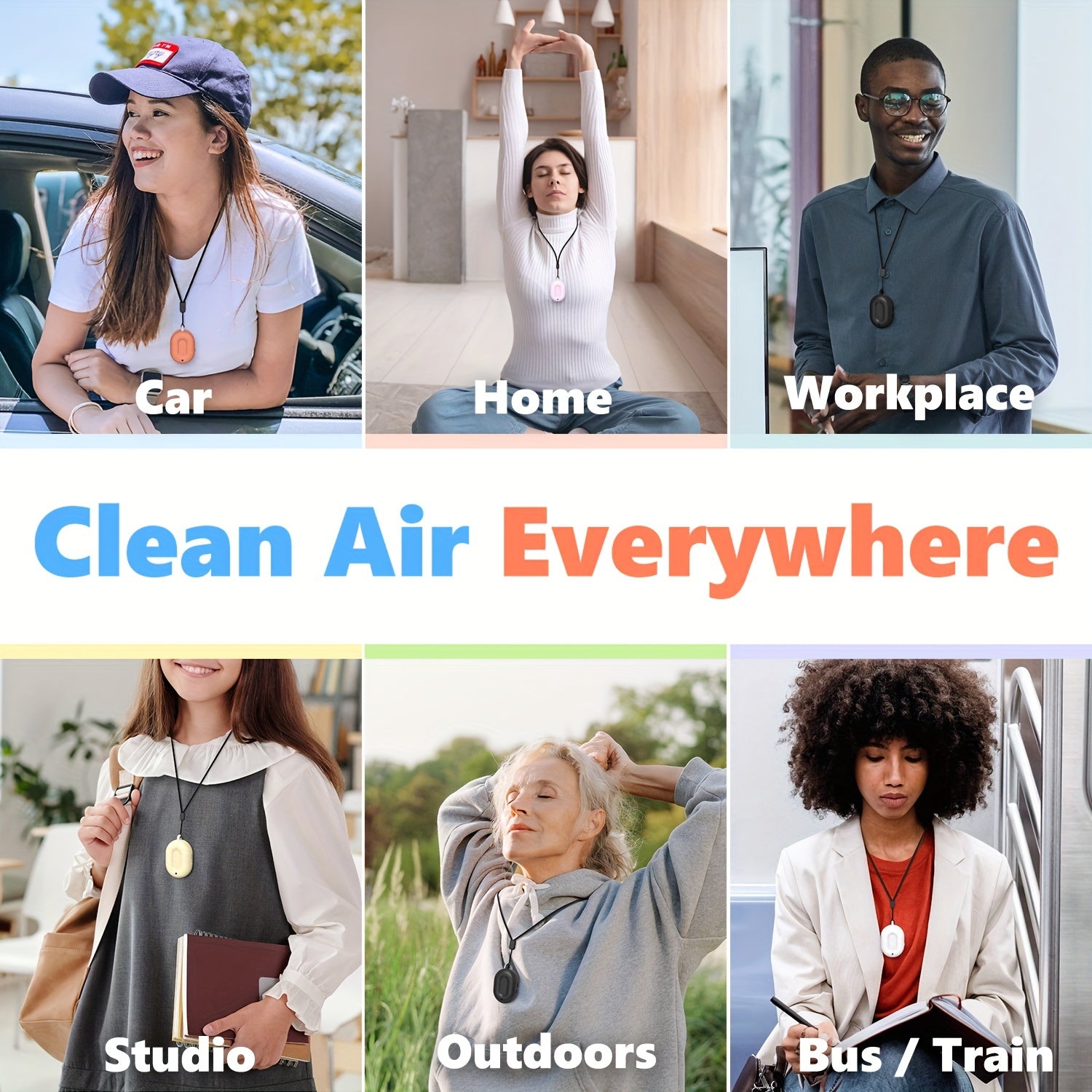 Air Purifier Necklace Portable Ionizer for Indoor Outdoor Car Use USB Rechargeable