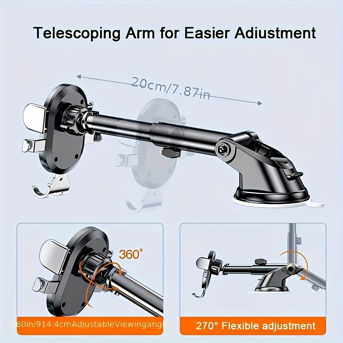 Soporte universal para teléfono de coche con ventosa ajustable, soporte de tablero giratorio de 360° hecho de ABS
