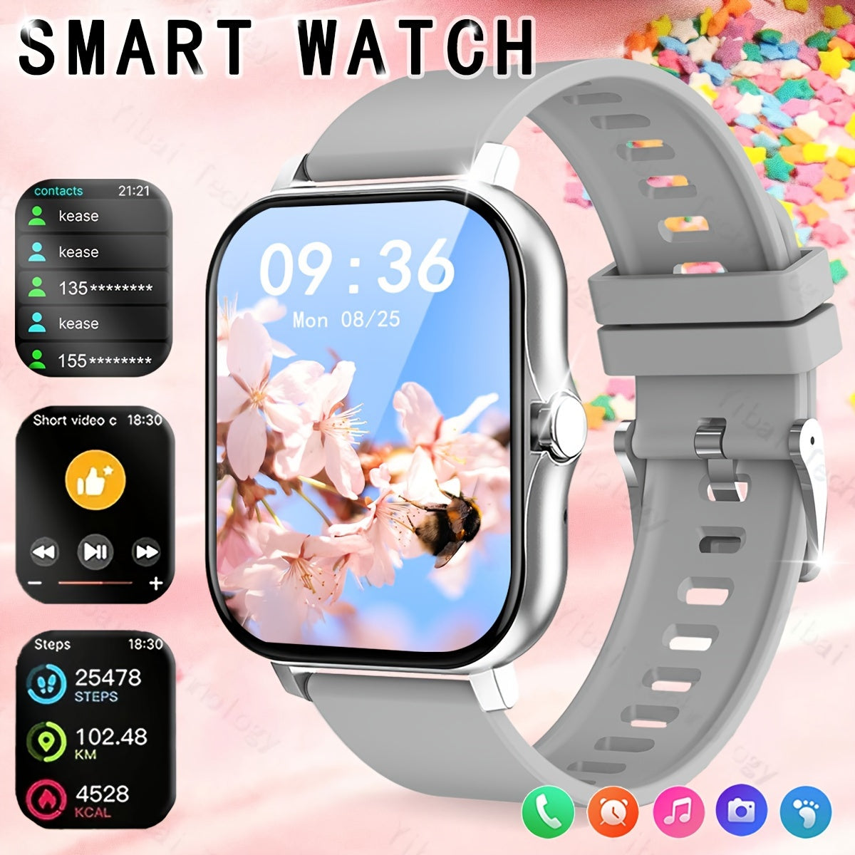 2.01-Inch Full Screen Touch Sports Smartwatch for Men and Women Make Calls Track Steps Calories Multi-Sports
