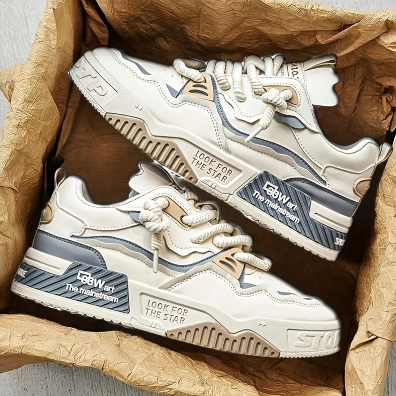 Men's Skateboarding Sneakers Low Top PU Canvas Thick Sole Casual Hiking Sports Shoes