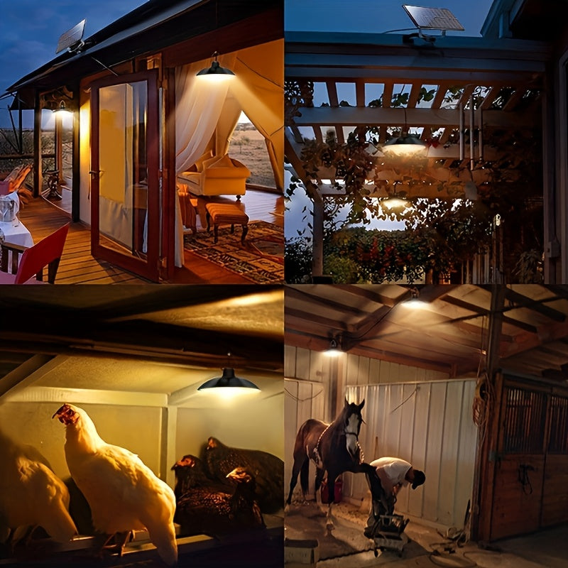 Solar Pendant Light Double-Head Chandelier Remote Control Indoor Outdoor Use