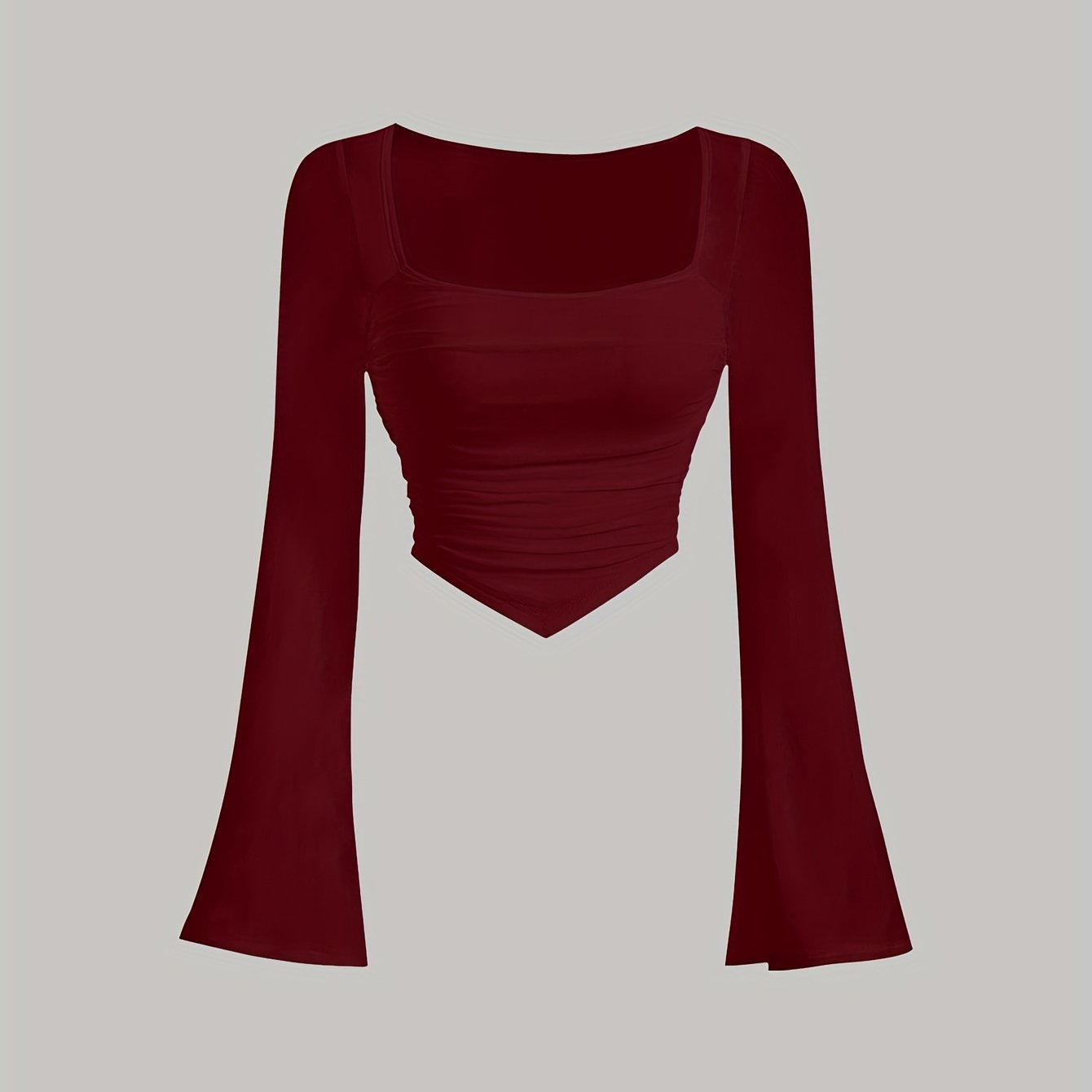 Ayollar uchun kvadrat bo'yinli, bir rangli futbolka, polyester to'qimachilik matosidan tayyorlangan. Qisqa uzunlik, cho'ziluvchan tor moslik bilan bahor/kovak ko'rinishi uchun zamonaviy.