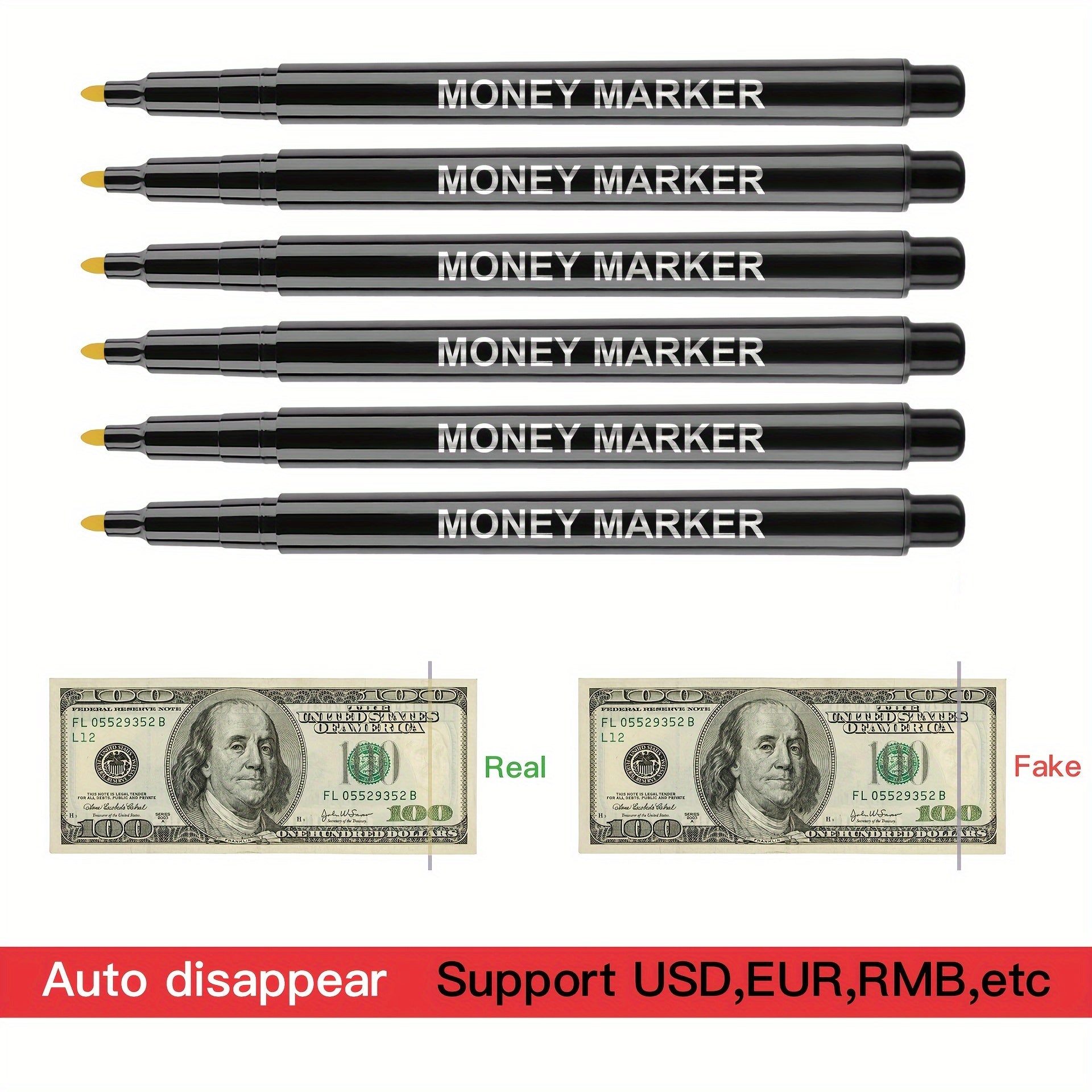 Non-Electric Counterfeit Money Marker Pen with Fading Ink for Multi-Currency Verification 1/2/3 Pack