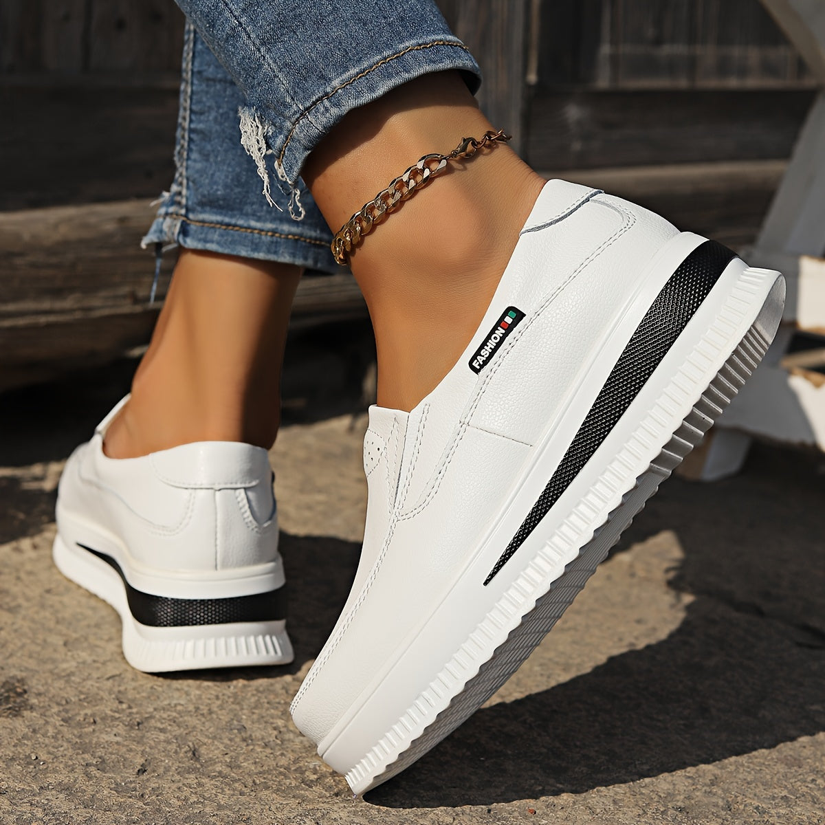 Women's Casual Slip-On Sneakers Lightweight Faux Cover Thick Sole Round Toe
