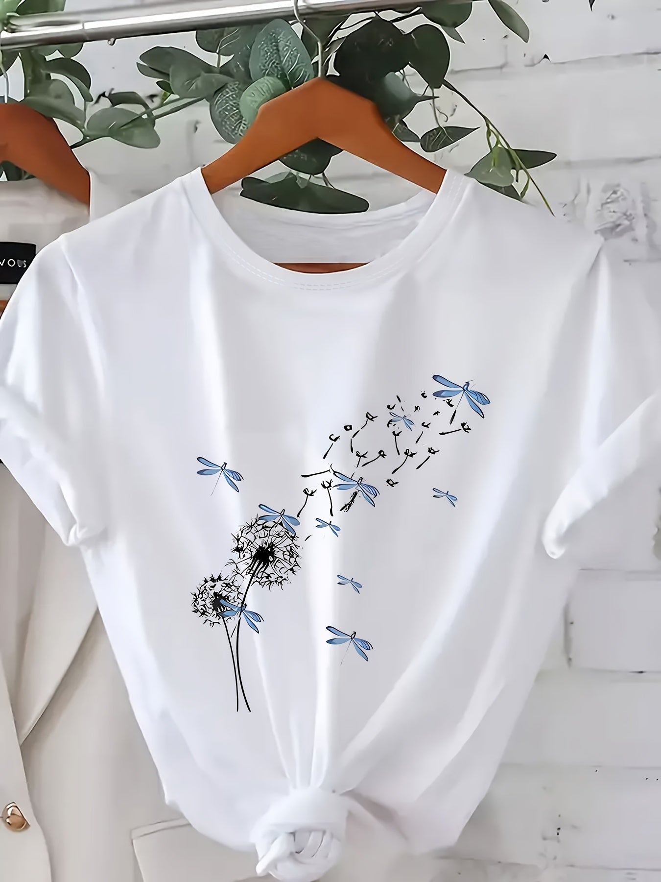 Plus Size Women's Short Sleeve T-Shirt White Floral Bicycle Print Breathable Fabric