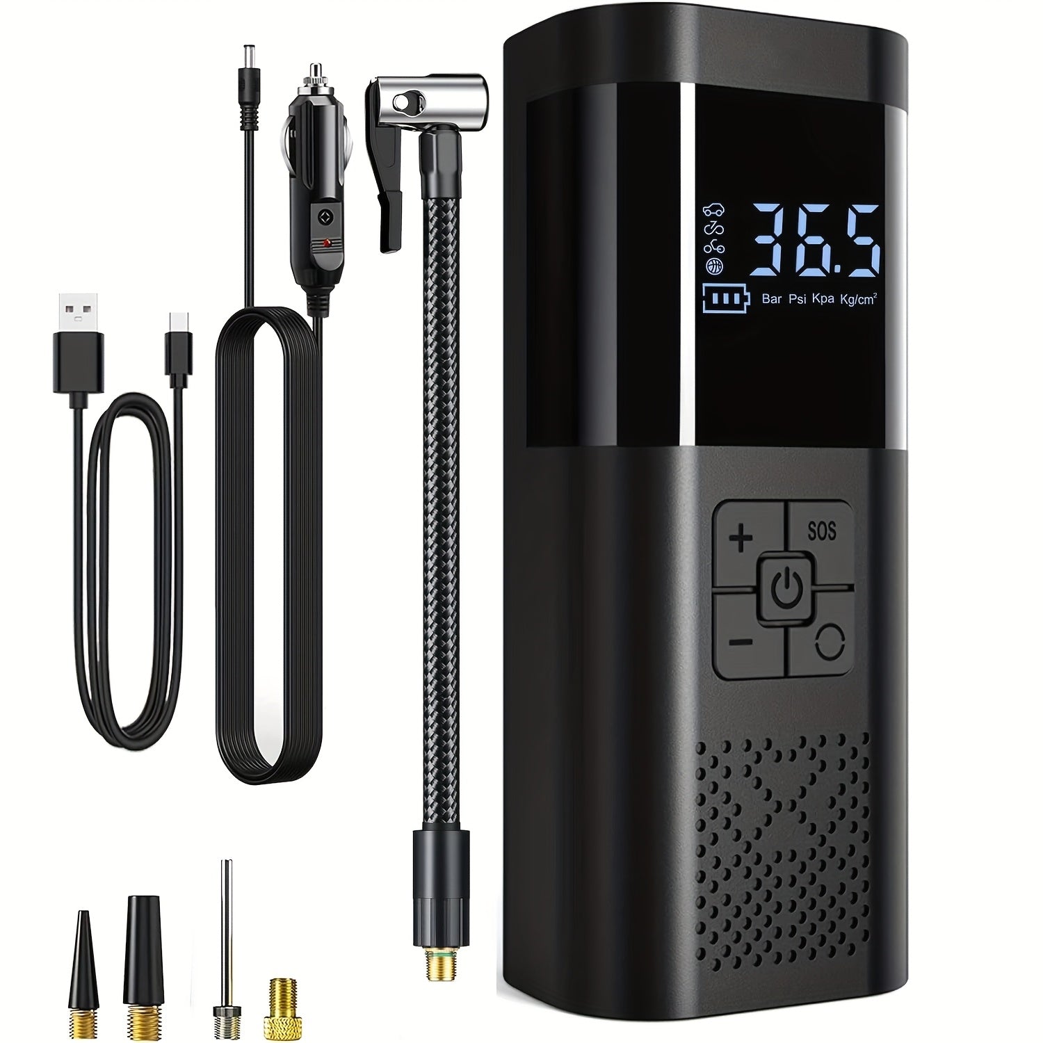 Portable Tire Inflator with Pressure Gauge LED Light and Fast Cordless Operation