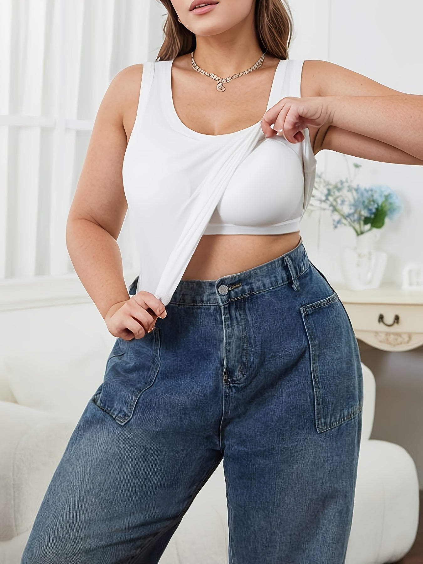 Ayollar uchun kattaroq o'lchamdagi ribbed tank toplar, ichki bra padlari bilan, 5 ta paket