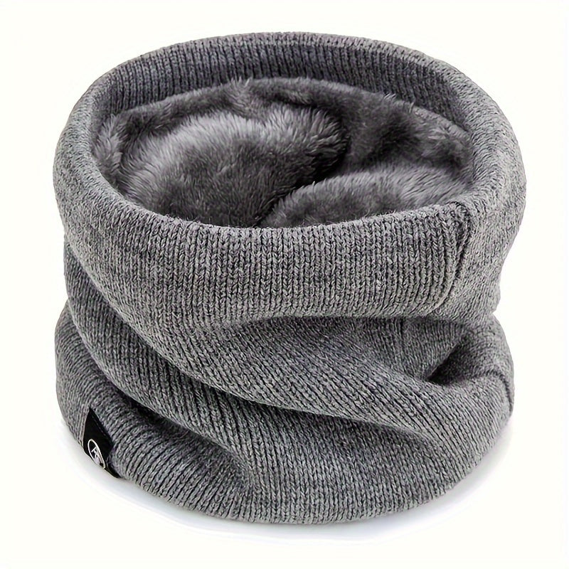 Fleece-Lined Neck Warmer Windproof Knit Scarf for Men Women Winter Solid Colors