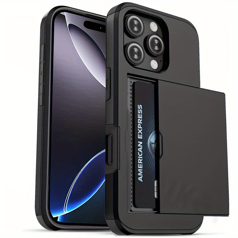 Hard Phone Case with Card Slot for iPhone 14-16 Pro Max