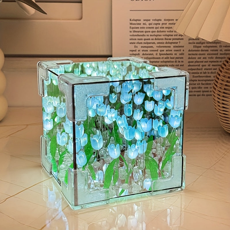 Night Light Kit Modern Floral Cube Design Battery-Powered for Bedroom Living Room Office