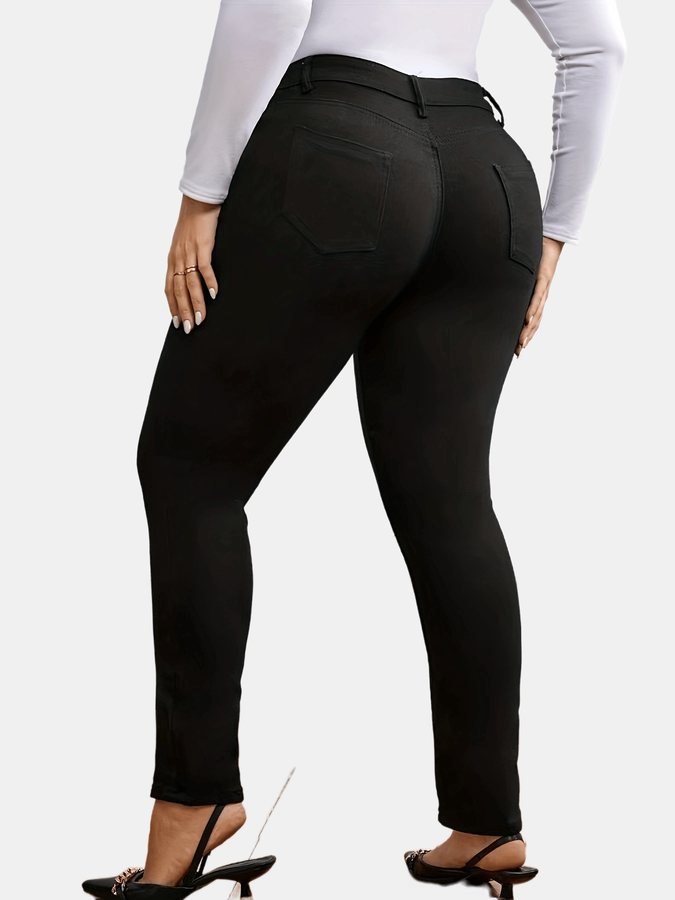 Women's Black High-Waisted Jeans Viscose Blend Medium Stretch Long