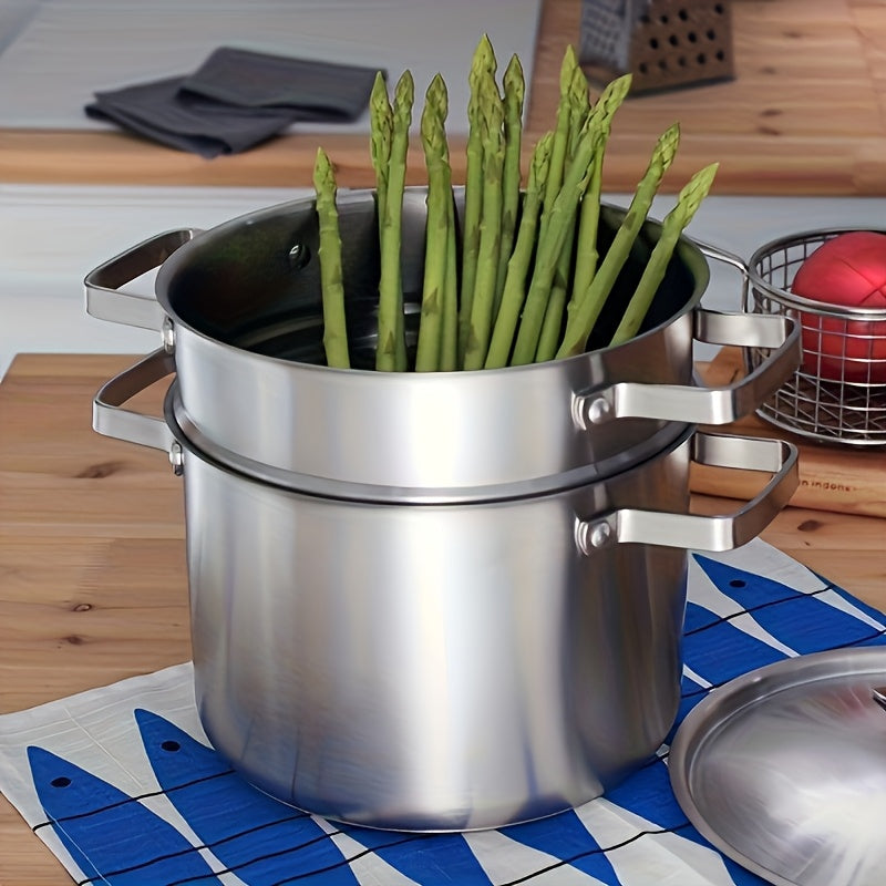 Juego de ollas para pasta de acero inoxidable con cesta de vapor y tapa para cocinar y vaporizar