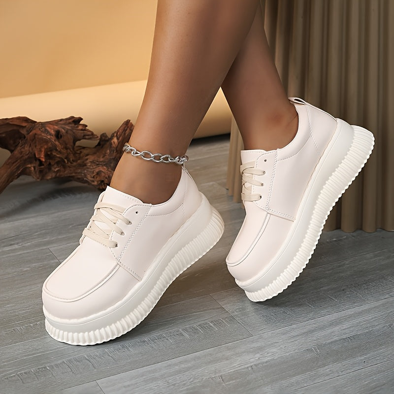 Women's Platform Oxford Shoes Black Lace-Up Chunky Sole Casual Office Loafers