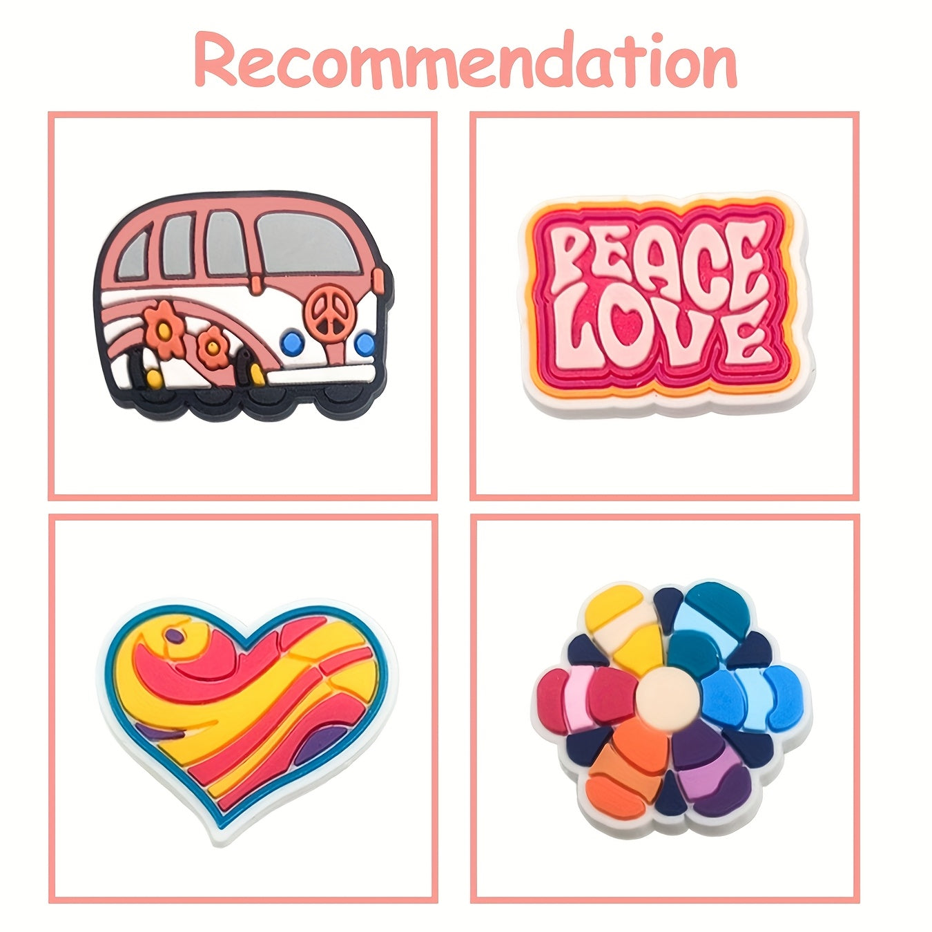 26pcs PVC Shoe Charms Set Hippie Peace Love Retro for Shoes and Bags