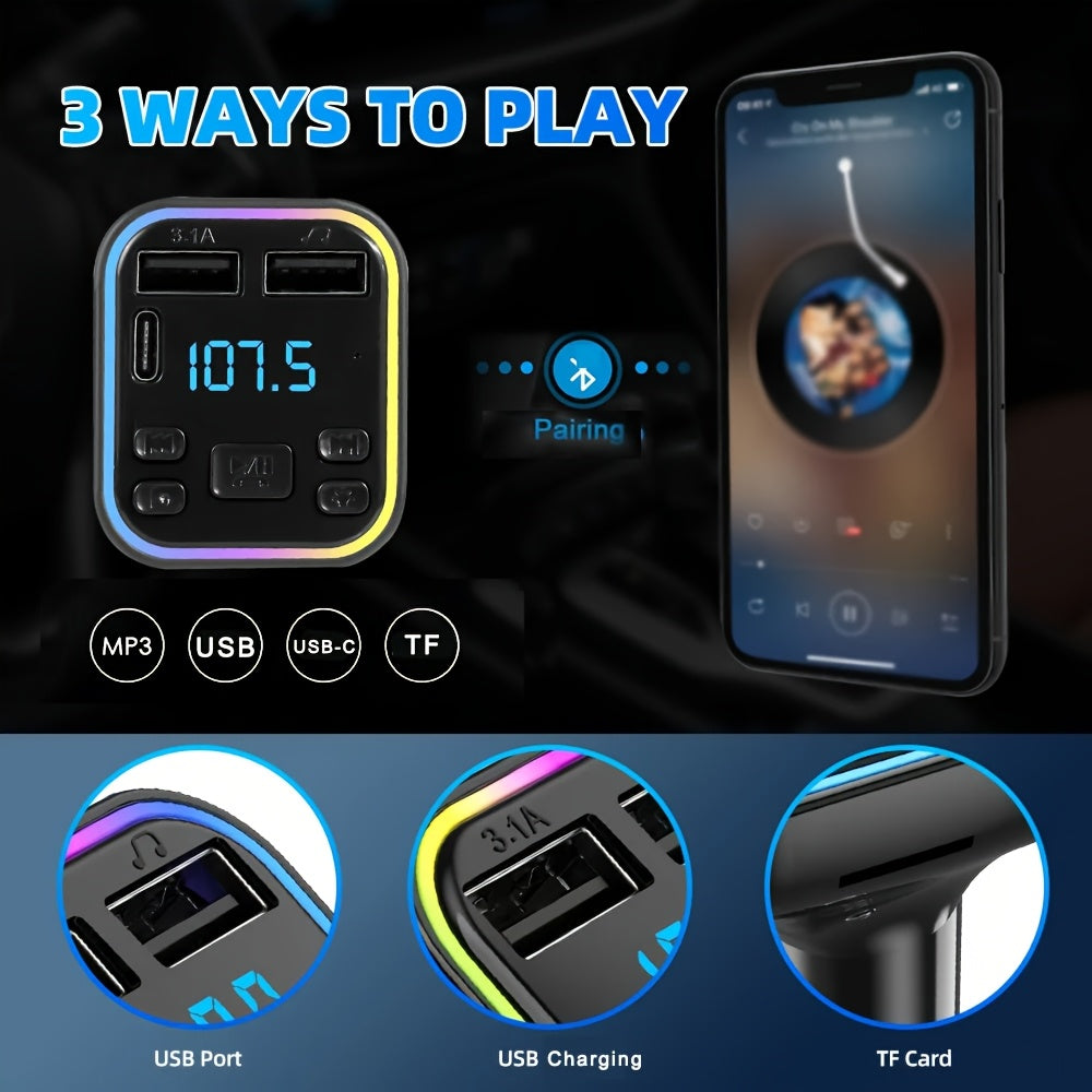 Car MP3 Player FM Transmitter with Dual USB Type-C Quick Charge Wireless Car Charger