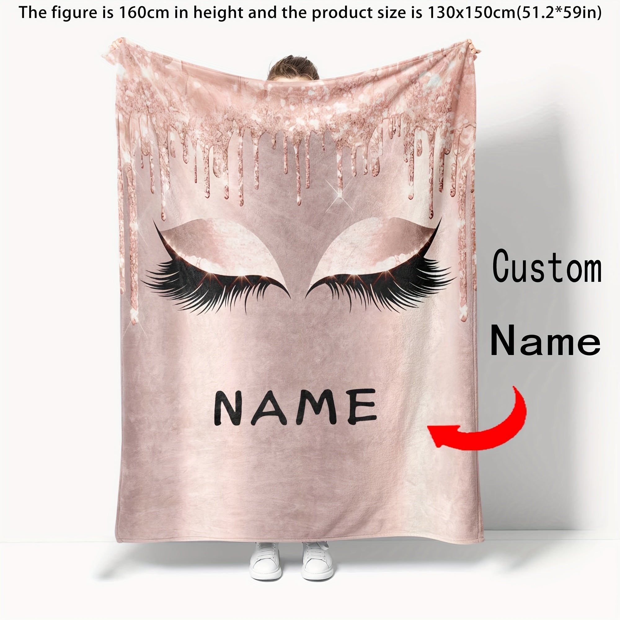 Personalized Cartoon Eyelash Pattern Flannel Blanket Soft Cozy Lightweight for Bed Couch Outdoor Use