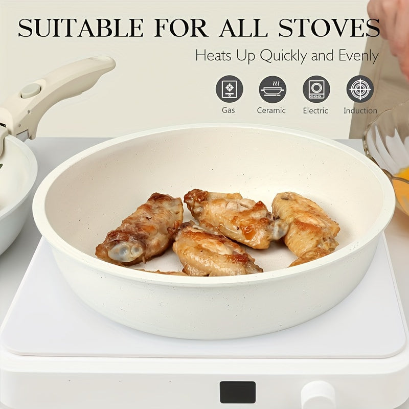 Juego de utensilios de cocina antiadherentes de 5 piezas en blanco con mangos removibles, apto para horno, apilable