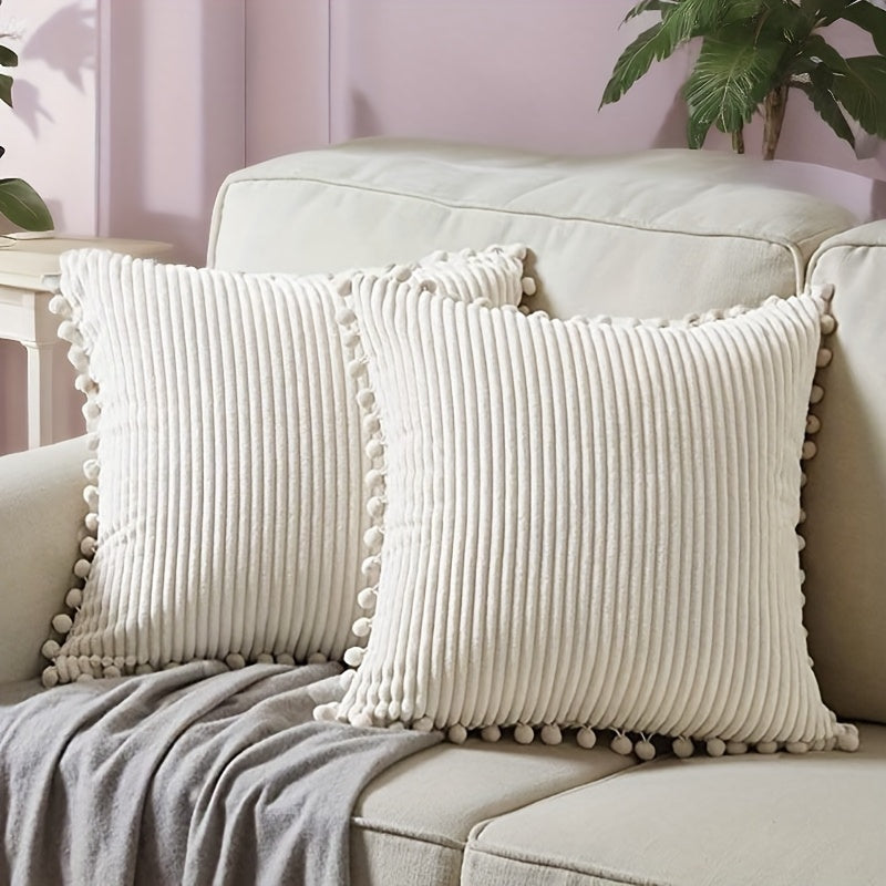 2 чехла для подушек из вельвета с меховыми шариками, идеально подходят для декора гостиной или спальни (подушки не включены).