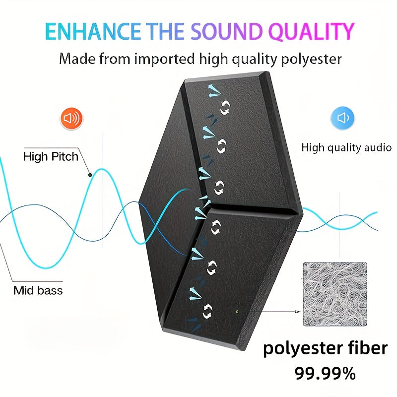 Panel de absorción acústica hexagonal negro de 12 piezas