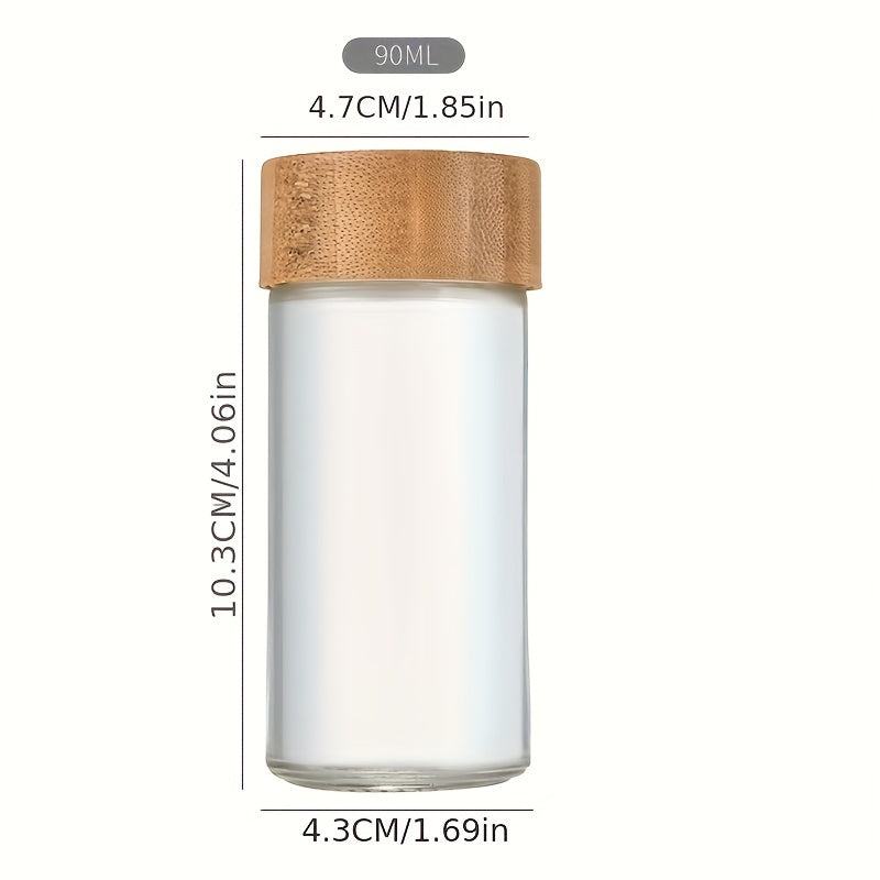 Set of 12 or 24 Glass Spice Bottles with Labels, Airtight Bamboo Lids